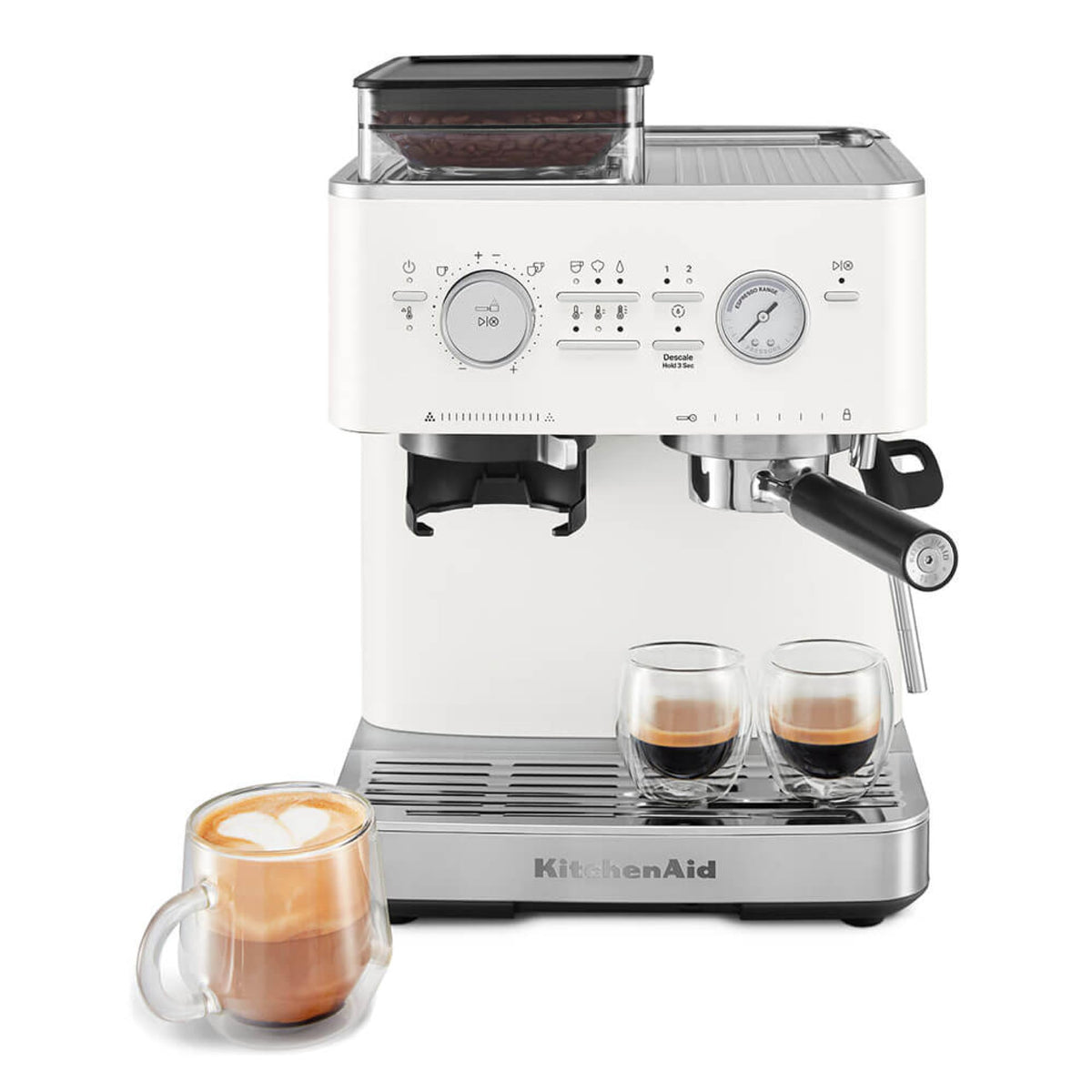 KitchenAid Semi-Automatic Espresso Machine, Integrated Conical Burr Grinder, 15-Bar Pump, Smart Dosing Technology, Professional 58mm Portafilter, Steam Wand, 2.5L Water Tank, Cast Iron Black