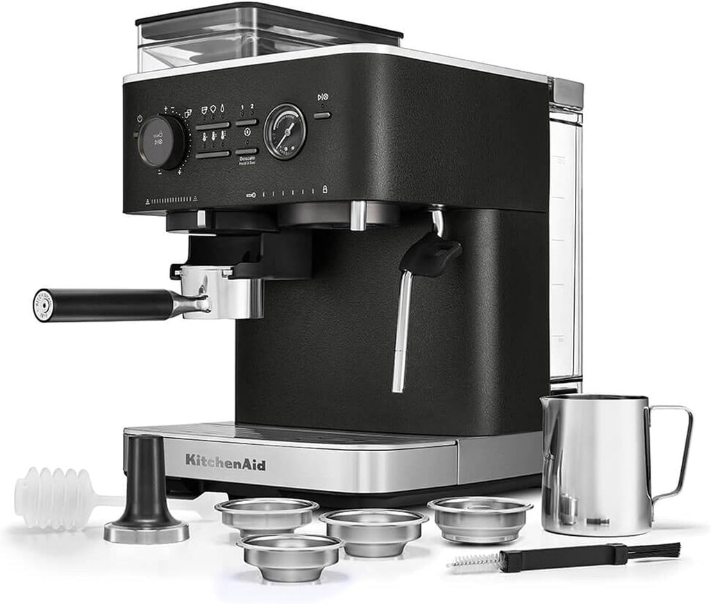 KitchenAid Semi-Automatic Espresso Machine, Integrated Conical Burr Grinder, 15-Bar Pump, Smart Dosing Technology, Professional 58mm Portafilter, Steam Wand, 2.5L Water Tank, Cast Iron Black