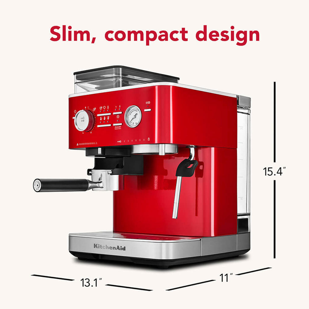 KitchenAid Semi-Automatic Espresso Machine, Integrated Conical Burr Grinder, 15-Bar Pump, Smart Dosing Technology, Professional 58mm Portafilter, Steam Wand, 2.5L Water Tank, Cast Iron Black