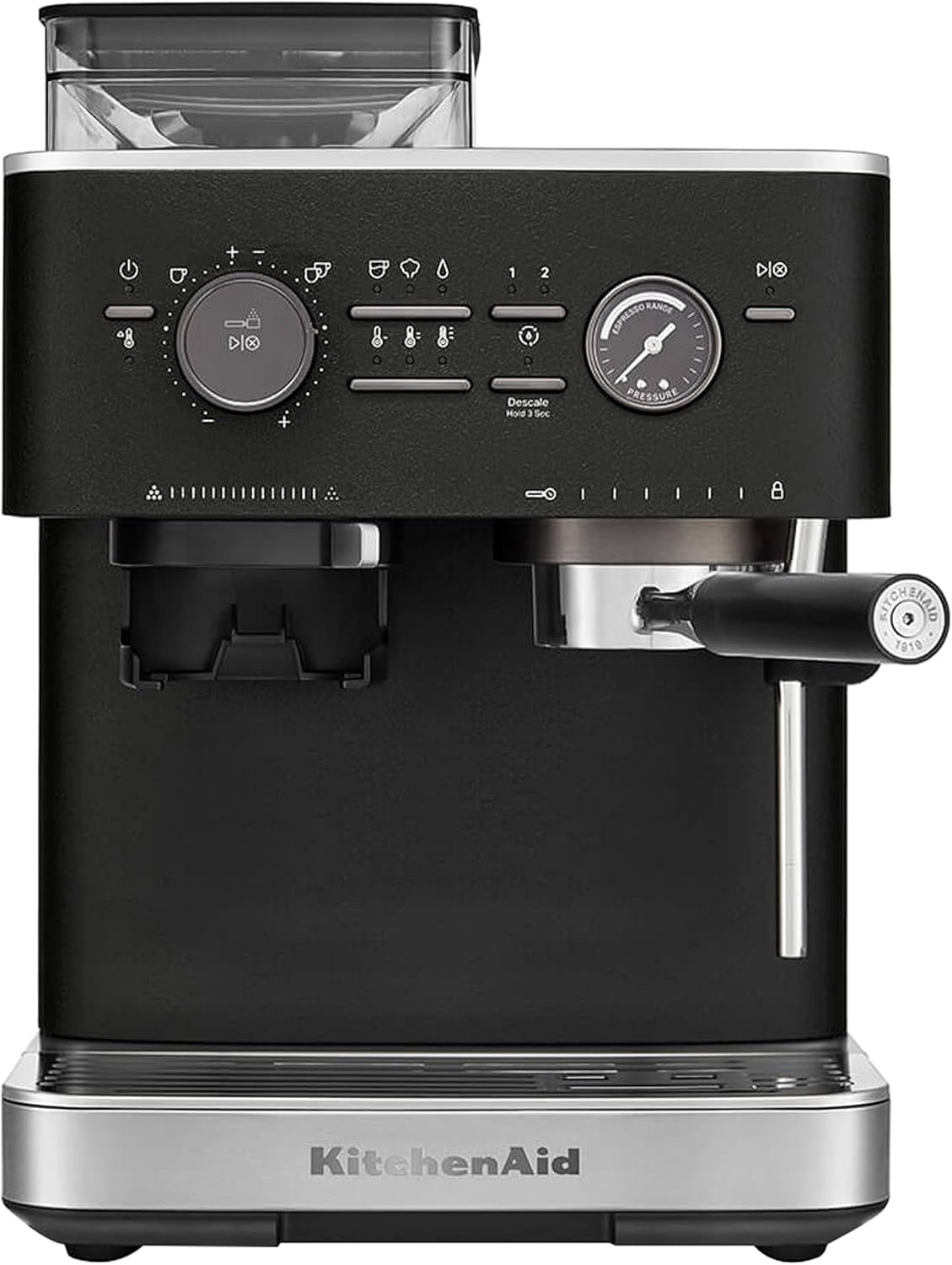 KitchenAid Semi-Automatic Espresso Machine, Integrated Conical Burr Grinder, 15-Bar Pump, Smart Dosing Technology, Professional 58mm Portafilter, Steam Wand, 2.5L Water Tank, Cast Iron Black