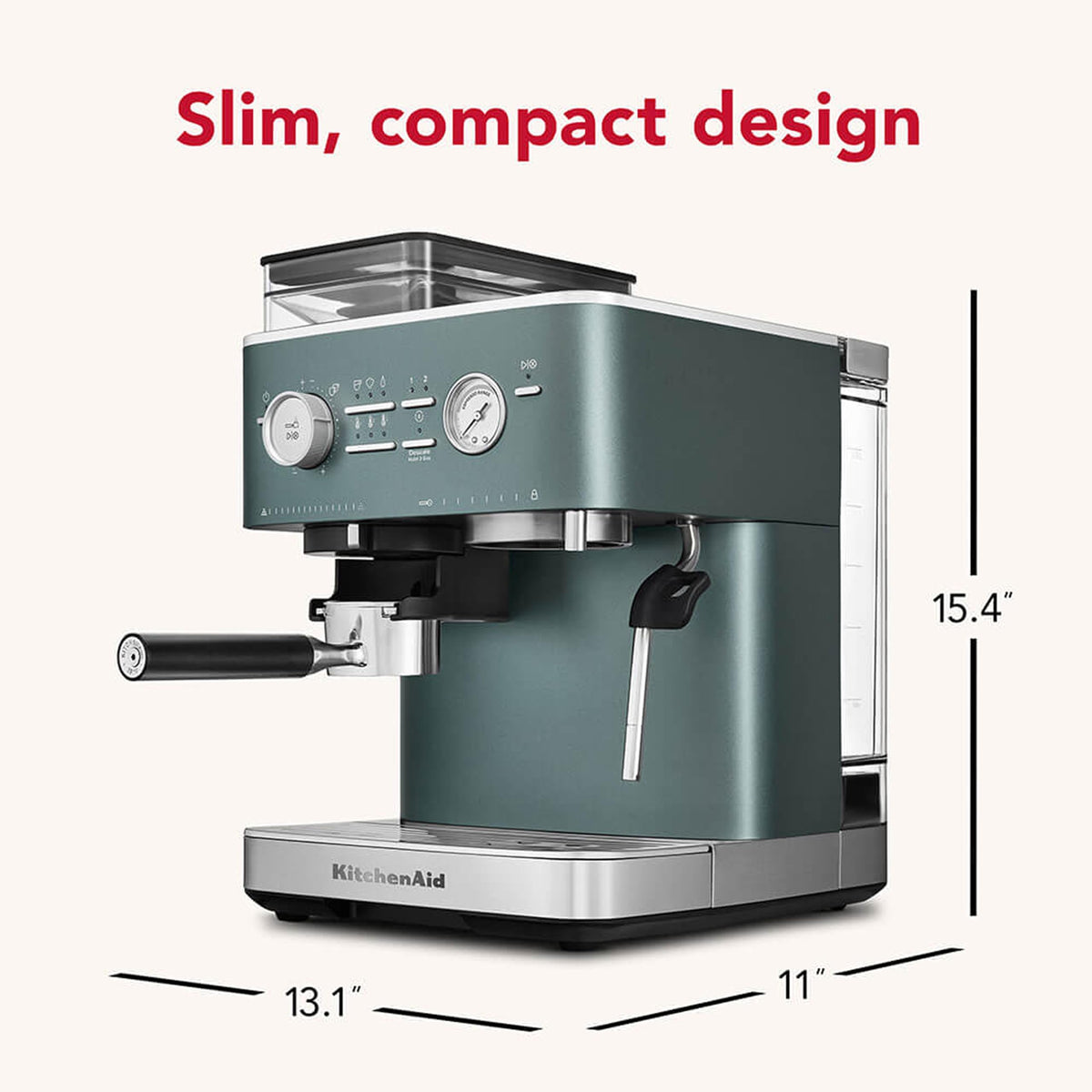 KitchenAid Semi-Automatic Espresso Machine, Integrated Conical Burr Grinder, 15-Bar Pump, Smart Dosing Technology, Professional 58mm Portafilter, Steam Wand, 2.5L Water Tank, Cast Iron Black