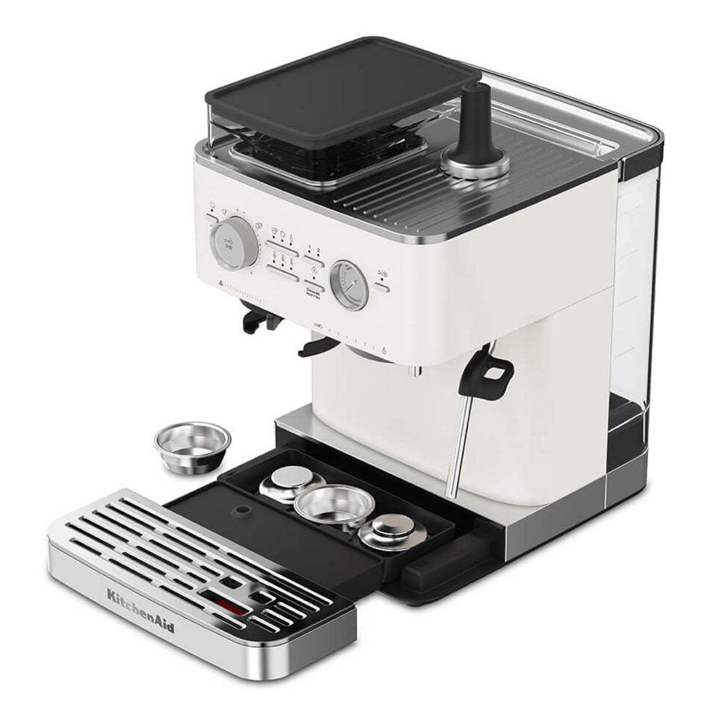 KitchenAid Semi-Automatic Espresso Machine, Integrated Conical Burr Grinder, 15-Bar Pump, Smart Dosing Technology, Professional 58mm Portafilter, Steam Wand, 2.5L Water Tank, Cast Iron Black