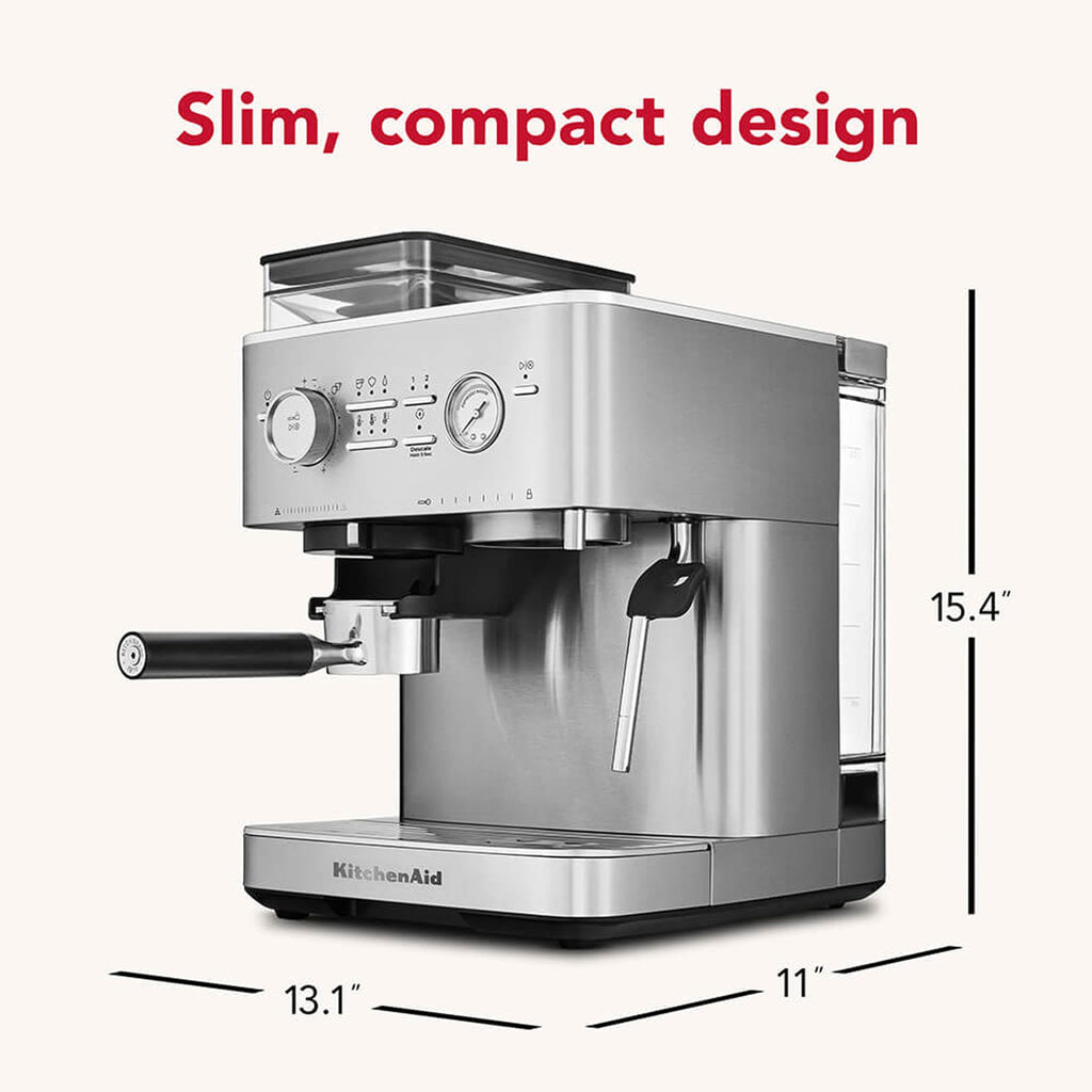 KitchenAid Semi-Automatic Espresso Machine, Integrated Conical Burr Grinder, 15-Bar Pump, Smart Dosing Technology, Professional 58mm Portafilter, Steam Wand, 2.5L Water Tank, Cast Iron Black