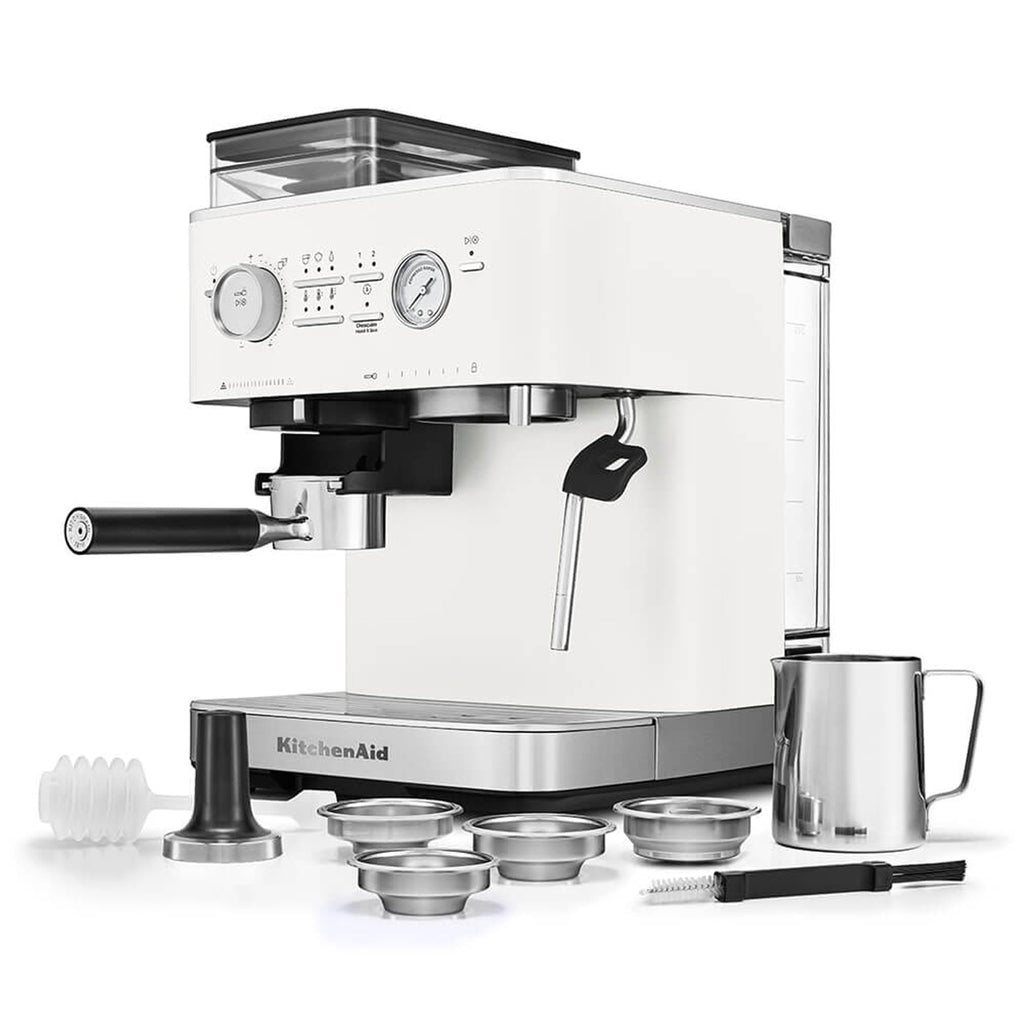 KitchenAid Semi-Automatic Espresso Machine, Integrated Conical Burr Grinder, 15-Bar Pump, Smart Dosing Technology, Professional 58mm Portafilter, Steam Wand, 2.5L Water Tank, Cast Iron Black
