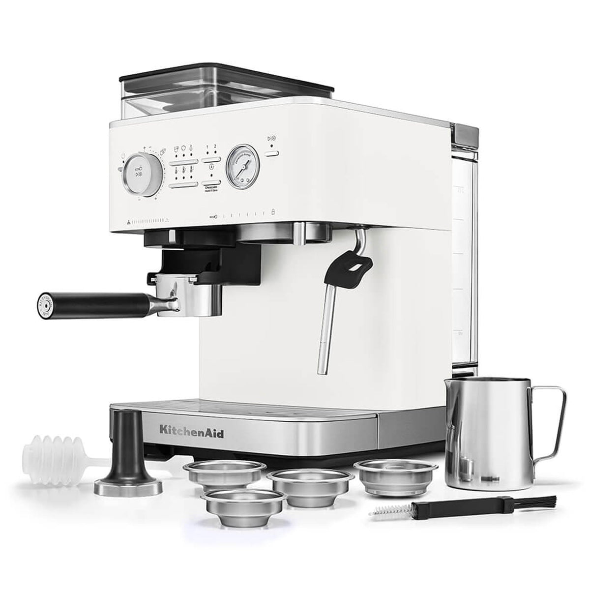 KitchenAid Semi-Automatic Espresso Machine, Integrated Conical Burr Grinder, 15-Bar Pump, Smart Dosing Technology, Professional 58mm Portafilter, Steam Wand, 2.5L Water Tank, Cast Iron Black