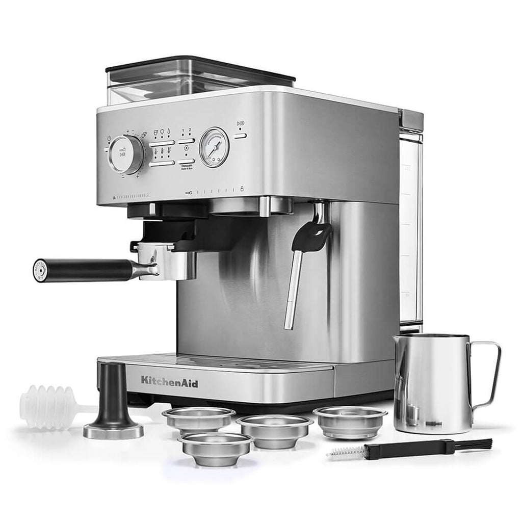 KitchenAid Semi-Automatic Espresso Machine, Integrated Conical Burr Grinder, 15-Bar Pump, Smart Dosing Technology, Professional 58mm Portafilter, Steam Wand, 2.5L Water Tank, Cast Iron Black