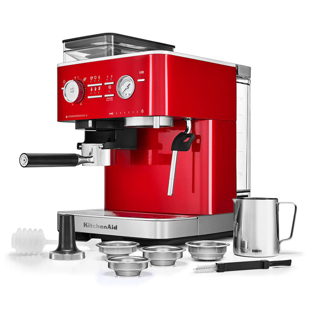 KitchenAid Semi-Automatic Espresso Machine, Integrated Conical Burr Grinder, 15-Bar Pump, Smart Dosing Technology, Professional 58mm Portafilter, Steam Wand, 2.5L Water Tank, Cast Iron Black