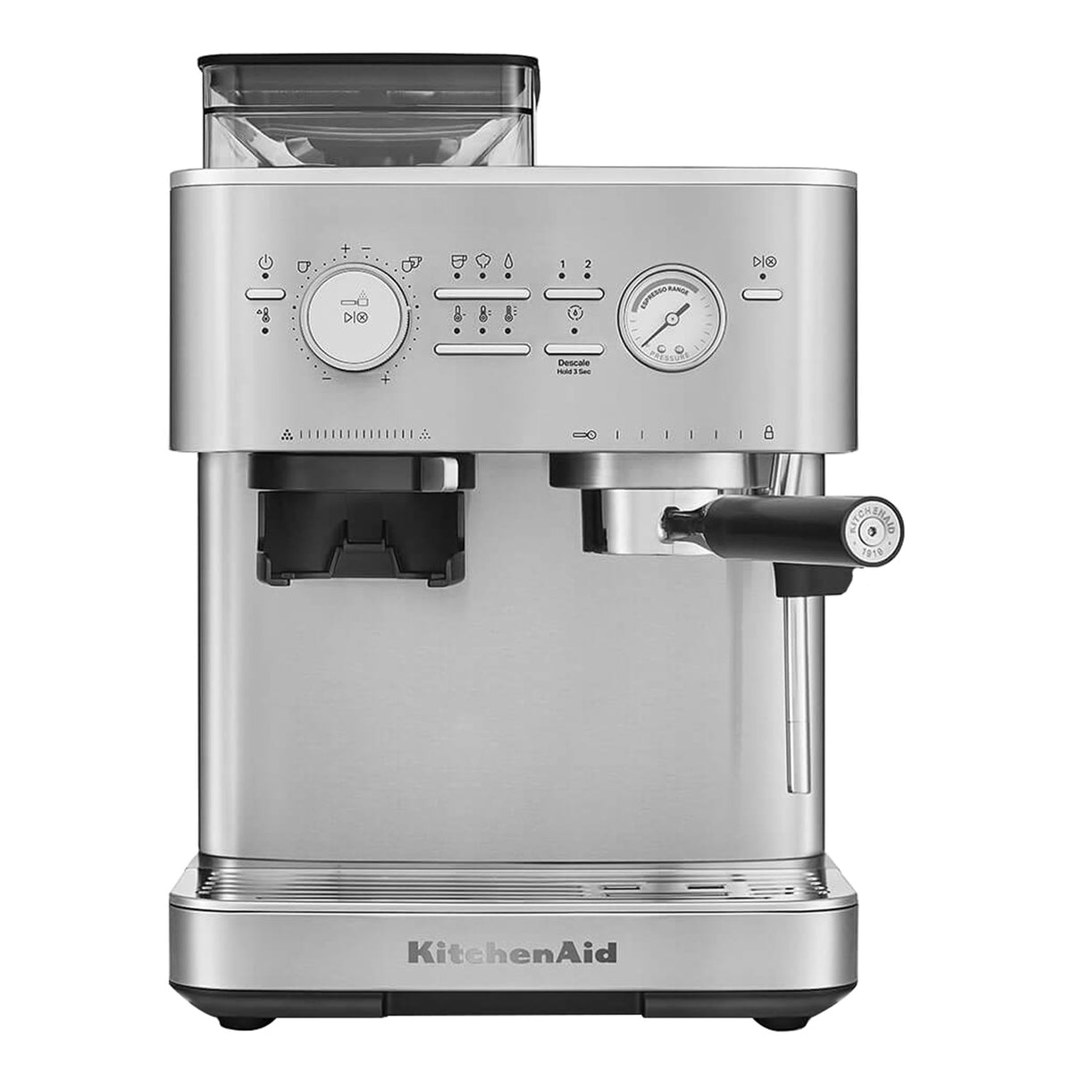 KitchenAid Semi-Automatic Espresso Machine, Integrated Conical Burr Grinder, 15-Bar Pump, Smart Dosing Technology, Professional 58mm Portafilter, Steam Wand, 2.5L Water Tank, Cast Iron Black
