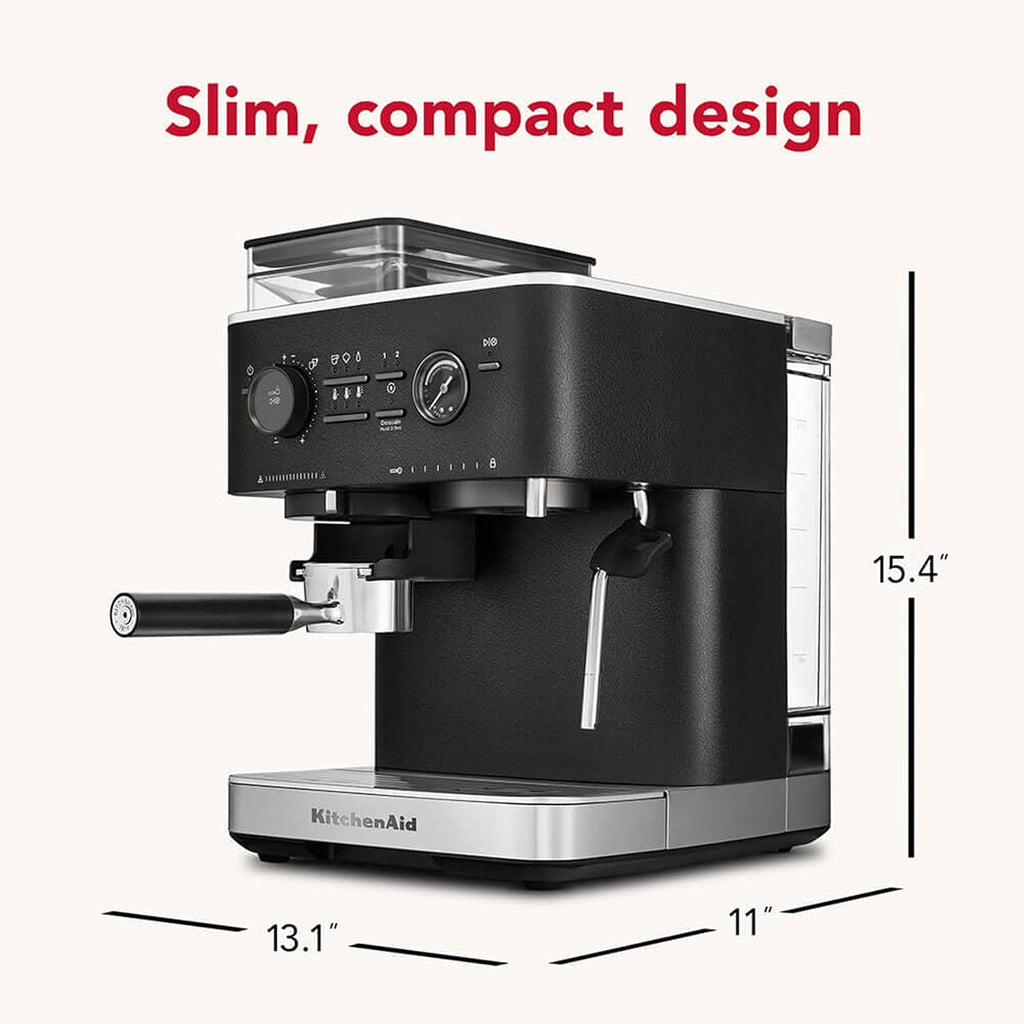 KitchenAid Semi-Automatic Espresso Machine, Integrated Conical Burr Grinder, 15-Bar Pump, Smart Dosing Technology, Professional 58mm Portafilter, Steam Wand, 2.5L Water Tank, Cast Iron Black