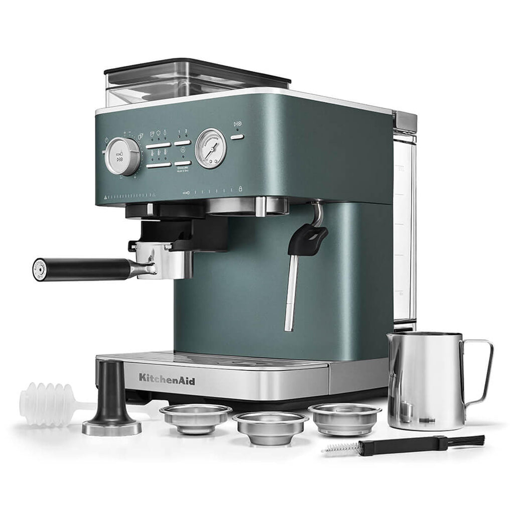 KitchenAid Semi-Automatic Espresso Machine, Integrated Conical Burr Grinder, 15-Bar Pump, Smart Dosing Technology, Professional 58mm Portafilter, Steam Wand, 2.5L Water Tank, Cast Iron Black
