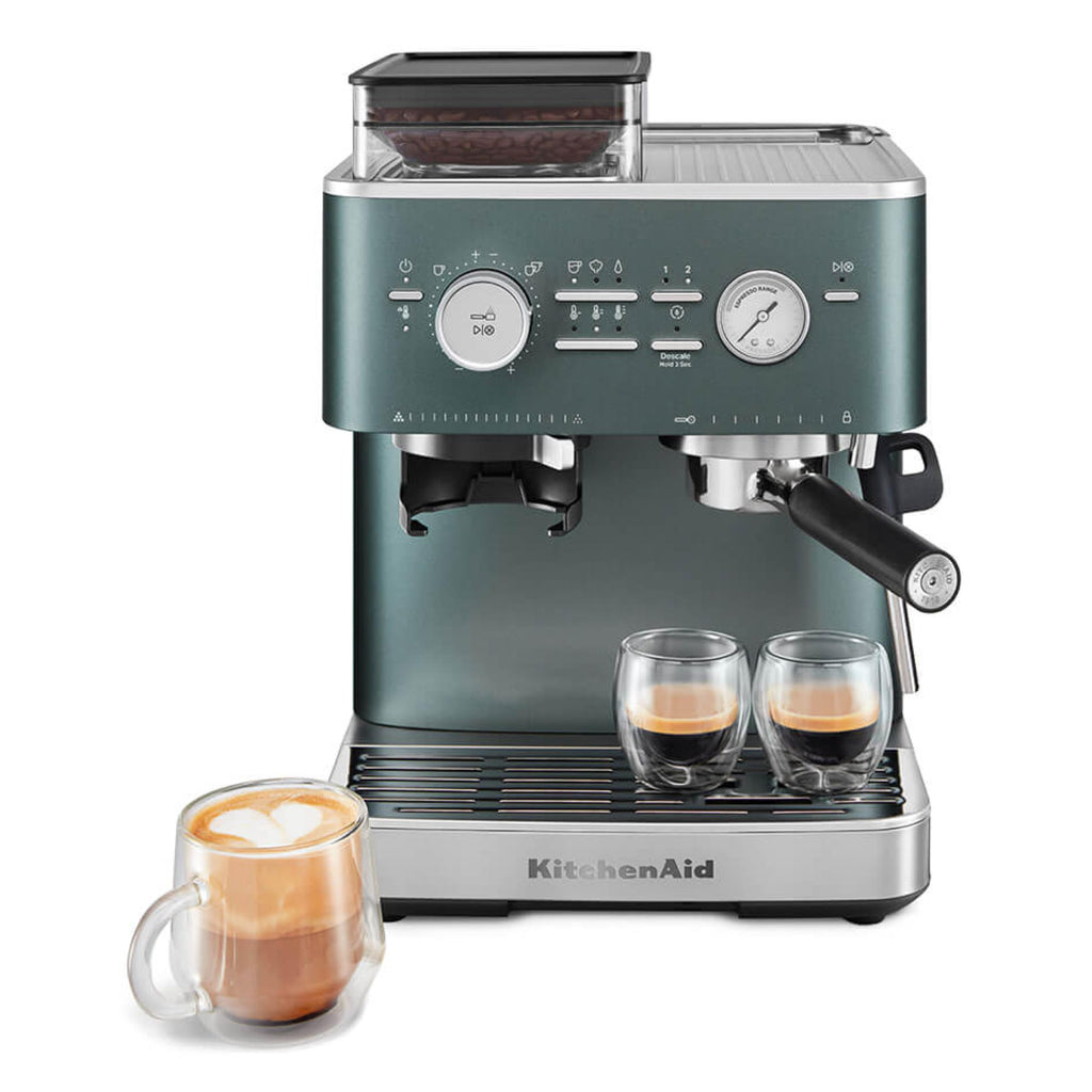 KitchenAid Semi-Automatic Espresso Machine, Integrated Conical Burr Grinder, 15-Bar Pump, Smart Dosing Technology, Professional 58mm Portafilter, Steam Wand, 2.5L Water Tank, Cast Iron Black