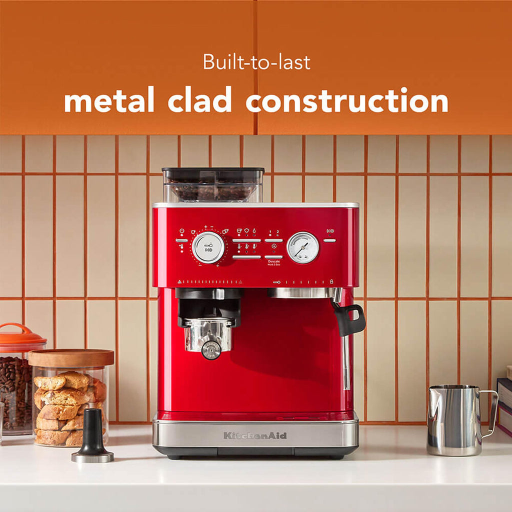 KitchenAid Semi-Automatic Espresso Machine, Integrated Conical Burr Grinder, 15-Bar Pump, Smart Dosing Technology, Professional 58mm Portafilter, Steam Wand, 2.5L Water Tank, Cast Iron Black