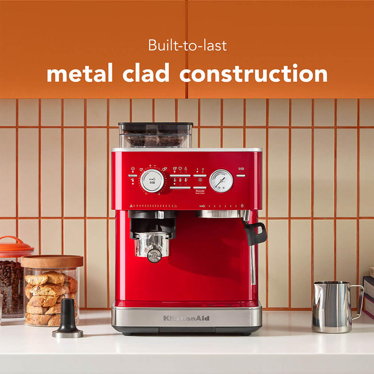 KitchenAid Semi-Automatic Espresso Machine, Integrated Conical Burr Grinder, 15-Bar Pump, Smart Dosing Technology, Professional 58mm Portafilter, Steam Wand, 2.5L Water Tank, Cast Iron Black