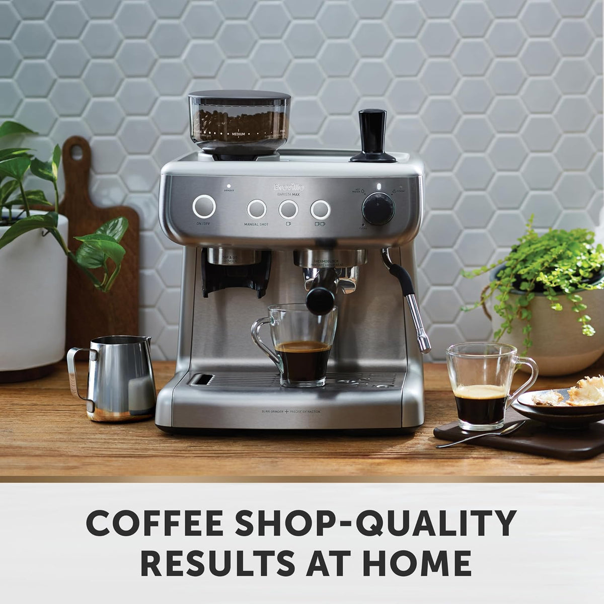 Breville Barista Max Espresso Machine | Latte & Cappuccino Coffee Maker with Integrated Bean Grinder & Steam Wand | 2.8 L Water Tank | 15 Bar Italian Pump | Stainless Steel