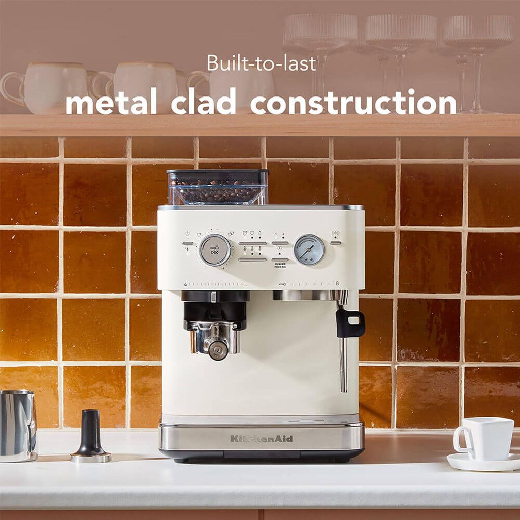 KitchenAid Semi-Automatic Espresso Machine, Integrated Conical Burr Grinder, 15-Bar Pump, Smart Dosing Technology, Professional 58mm Portafilter, Steam Wand, 2.5L Water Tank, Cast Iron Black