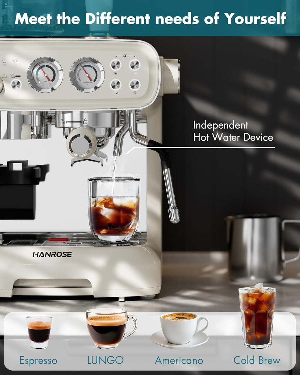 Espresso Machine with Grinder, 20 Bar ULKA Pump, 58mm Portafilter