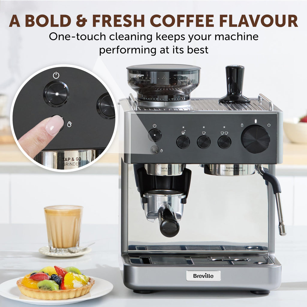 Breville Barista Max Espresso Machine | Latte & Cappuccino Coffee Maker with Integrated Bean Grinder & Steam Wand | 2.8 L Water Tank | 15 Bar Italian Pump | Stainless Steel