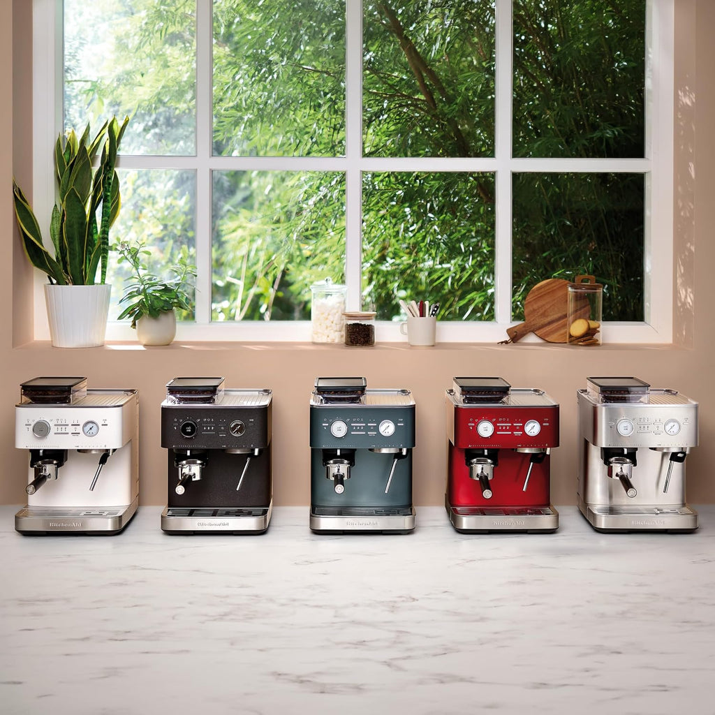 KitchenAid Semi-Automatic Espresso Machine, Integrated Conical Burr Grinder, 15-Bar Pump, Smart Dosing Technology, Professional 58mm Portafilter, Steam Wand, 2.5L Water Tank, Cast Iron Black